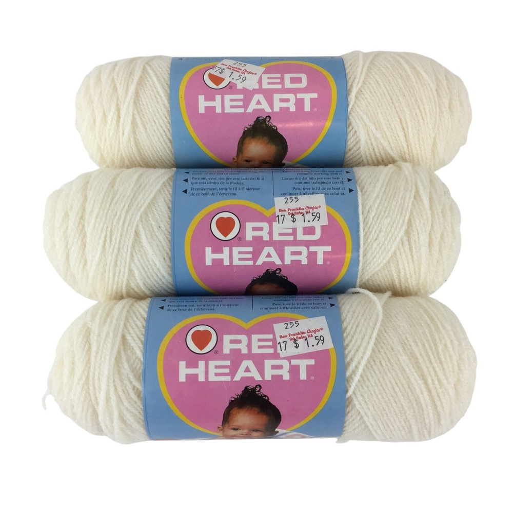 Red Heart Baby Fingering Yarn 3 Skeins 0004 Off White 100% Acrylic 3-Ply Vintage